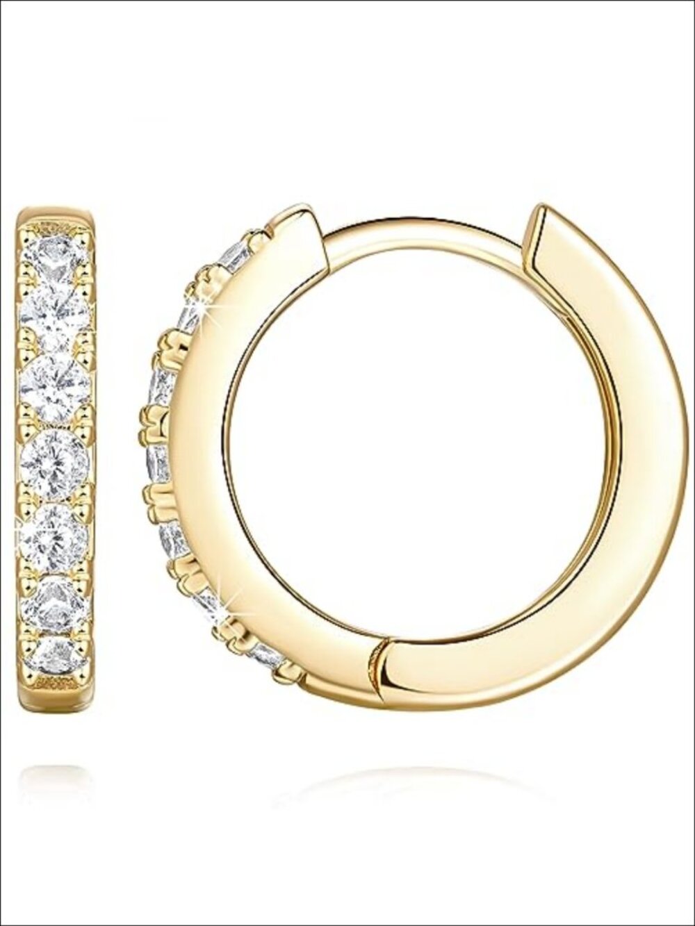 14K Gold Plated Hoop Earrings Cubic Zirconia Huggie